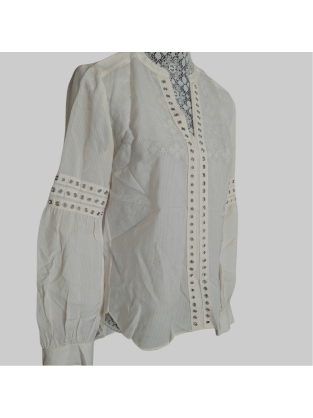 Veronica Beard Cream Top with Grommet Detailing - Picture 5 of 11